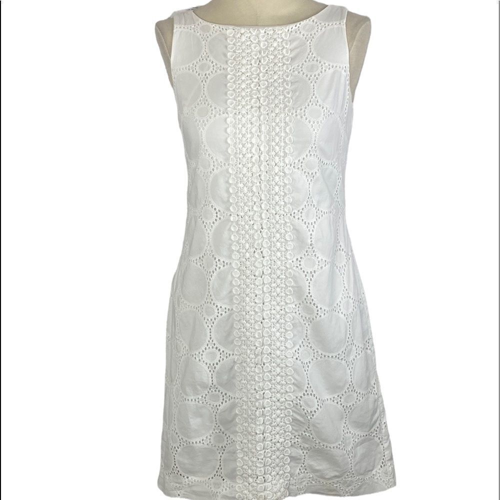 Eliza J Sleeveless Cotton Knee Length‎ Preppy Shift Dress White Size 2